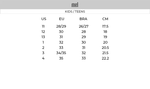 Mini Melissa Size Guide