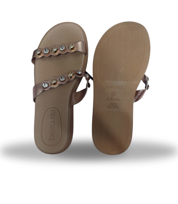 Beira Rio Metalizado Premium Slip on Sandals Gold 40 Pink 40