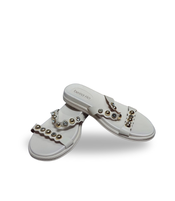 Beira Rio Metalizado Premium Slip on Sandals Off White 37