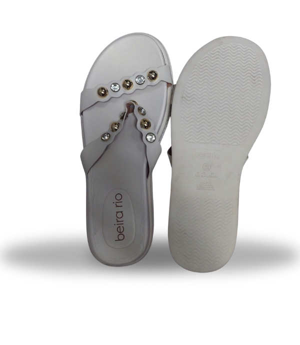 Beira Rio Metalizado Premium Slip on Sandals Off White 37